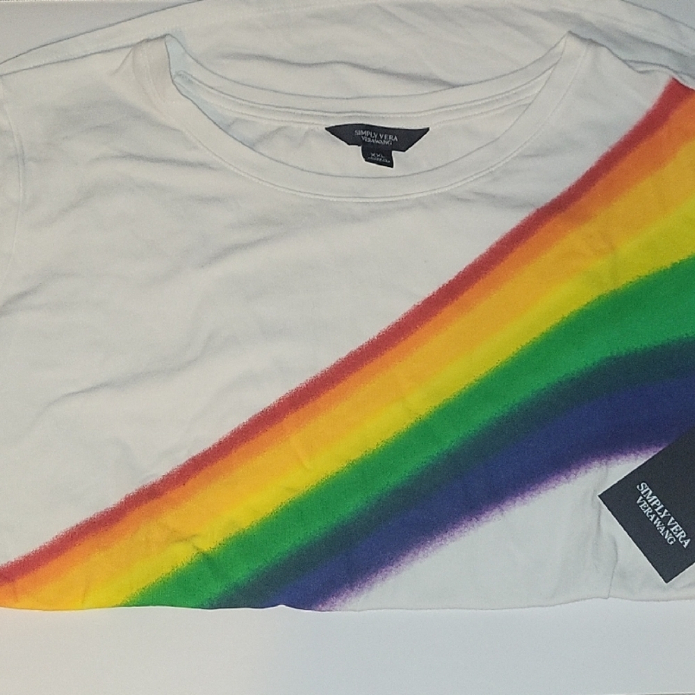 Simply Vera Vera Wang White Tee with Rainbow Stripes